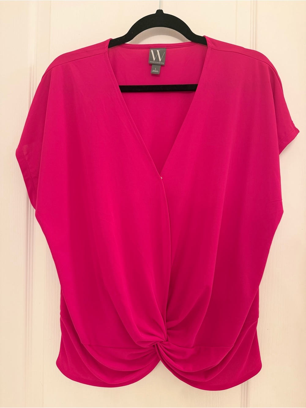 Fuchsia Twist-Front V-Neck Top